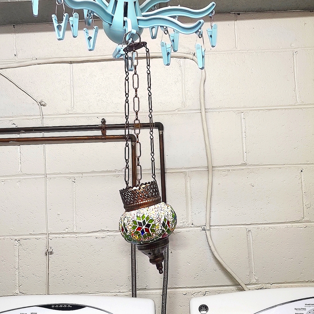 Handmade Glass & Brass Hanging Candle Holder & Glasswork Artwork